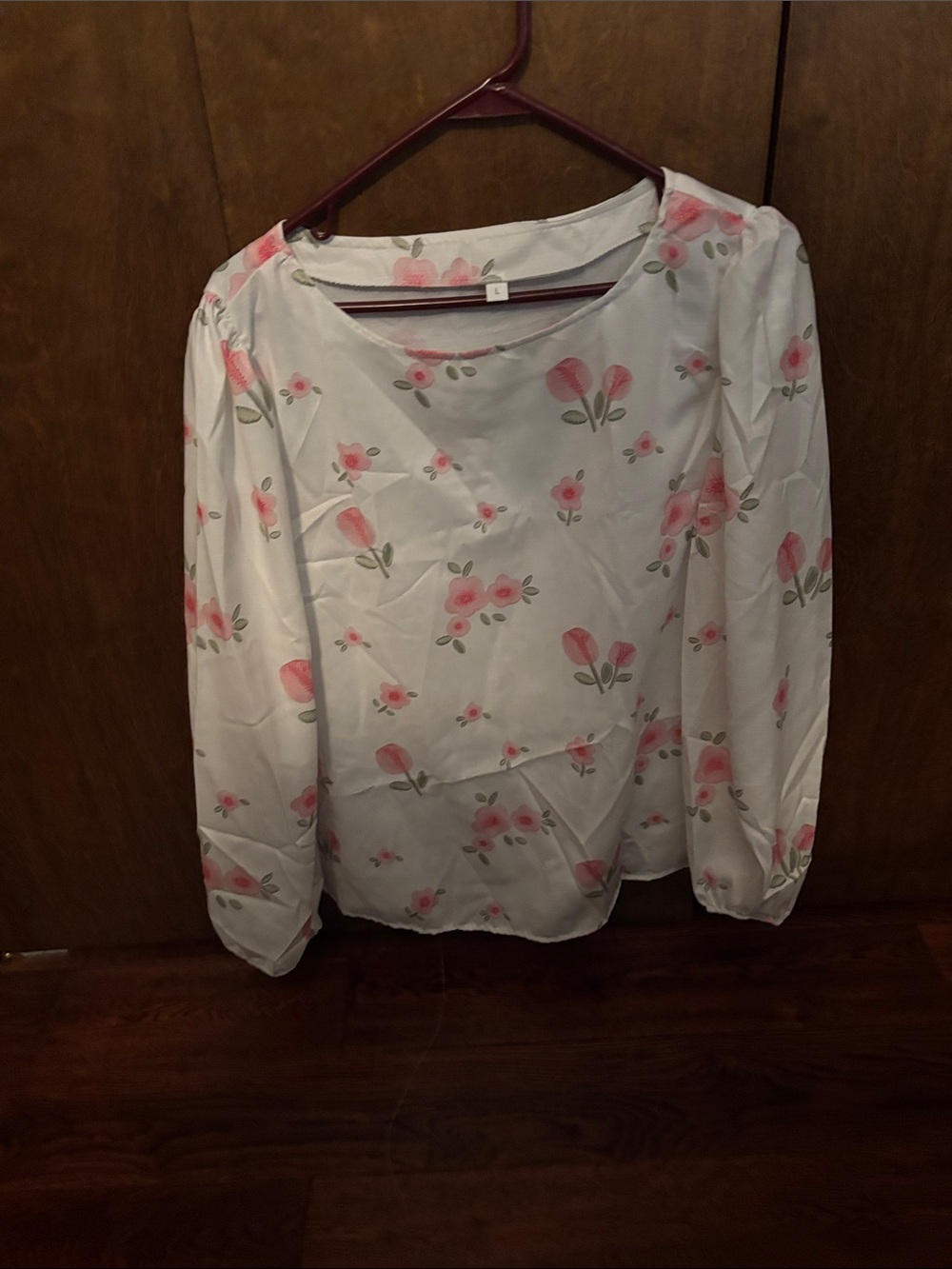 Women's White Floral Long-Sleeve Blouse